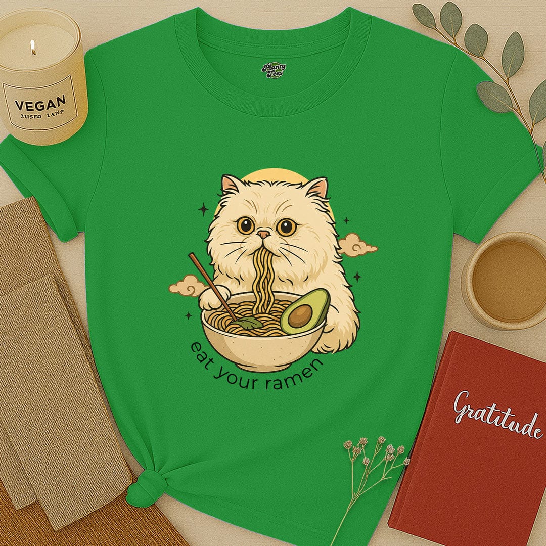 Cat Eating Vegan Ramen T-Shirt