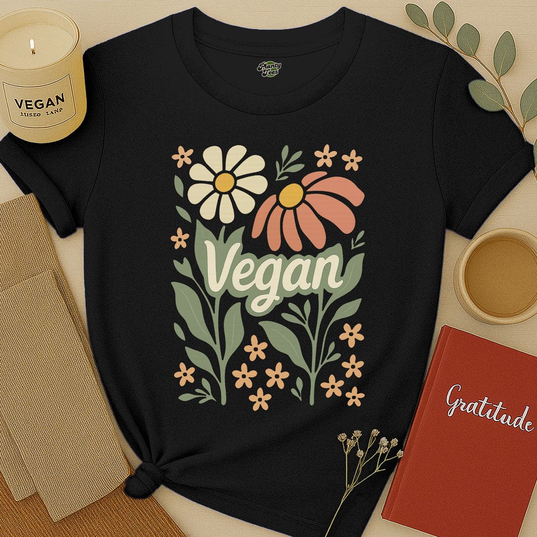 Vegan Floral Design T-Shirt
