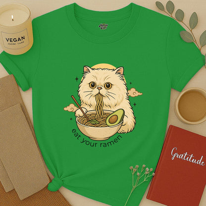 Cat Eating Vegan Ramen T-Shirt