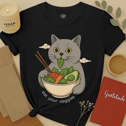 Cat Eating Veggie Bowl T-Shirt