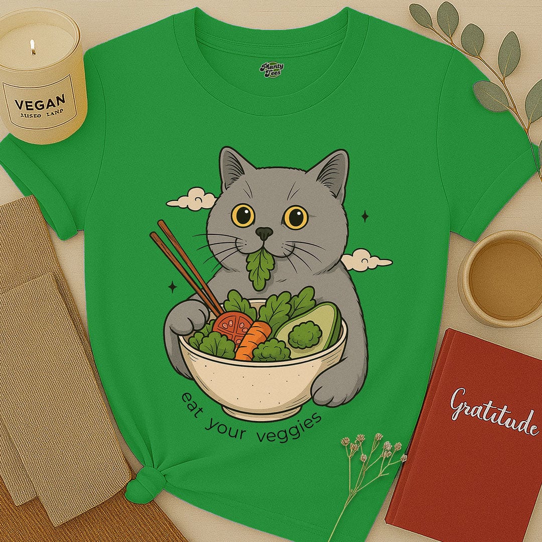 Cat Eating Veggie Bowl T-Shirt