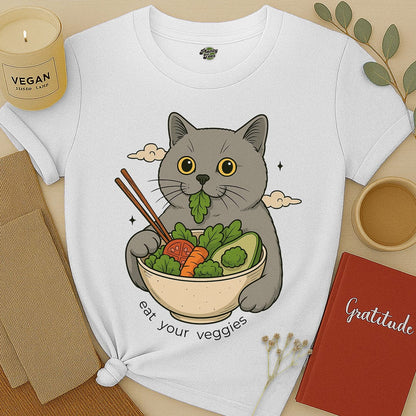 Cat Eating Veggie Bowl T-Shirt