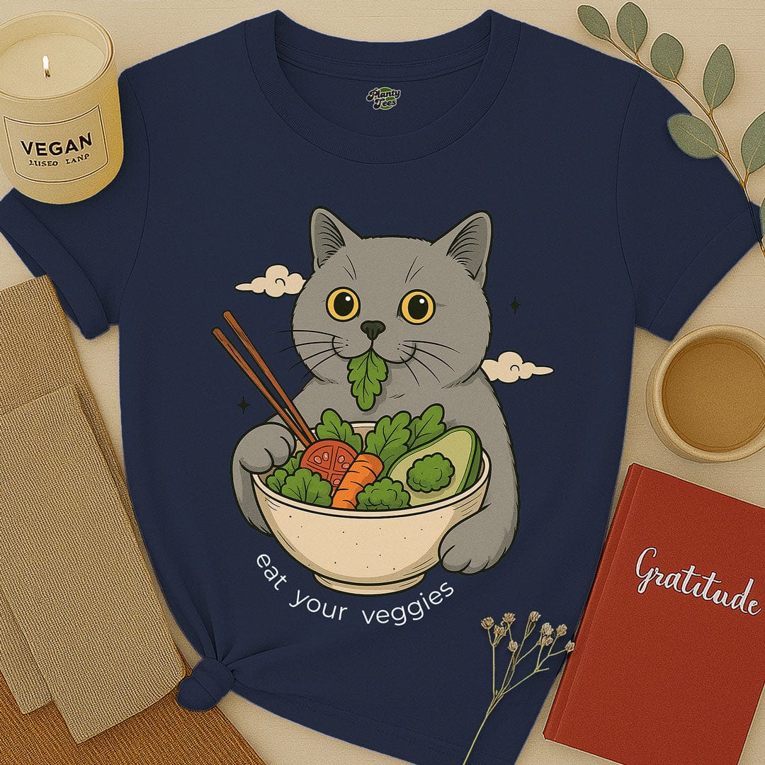 Cat Eating Veggie Bowl T-Shirt