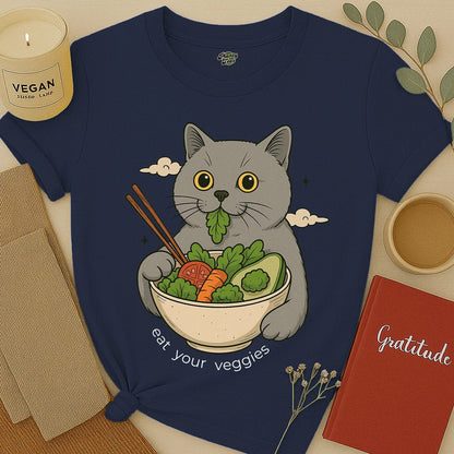 Cat Eating Veggie Bowl T-Shirt