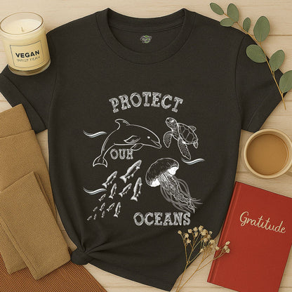 Protect Our Oceans, White Sketch, T-Shirt