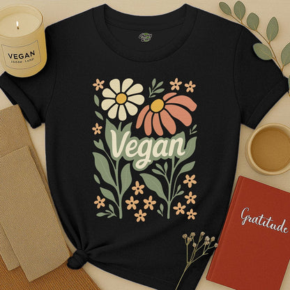 Vegan Floral Design T-Shirt
