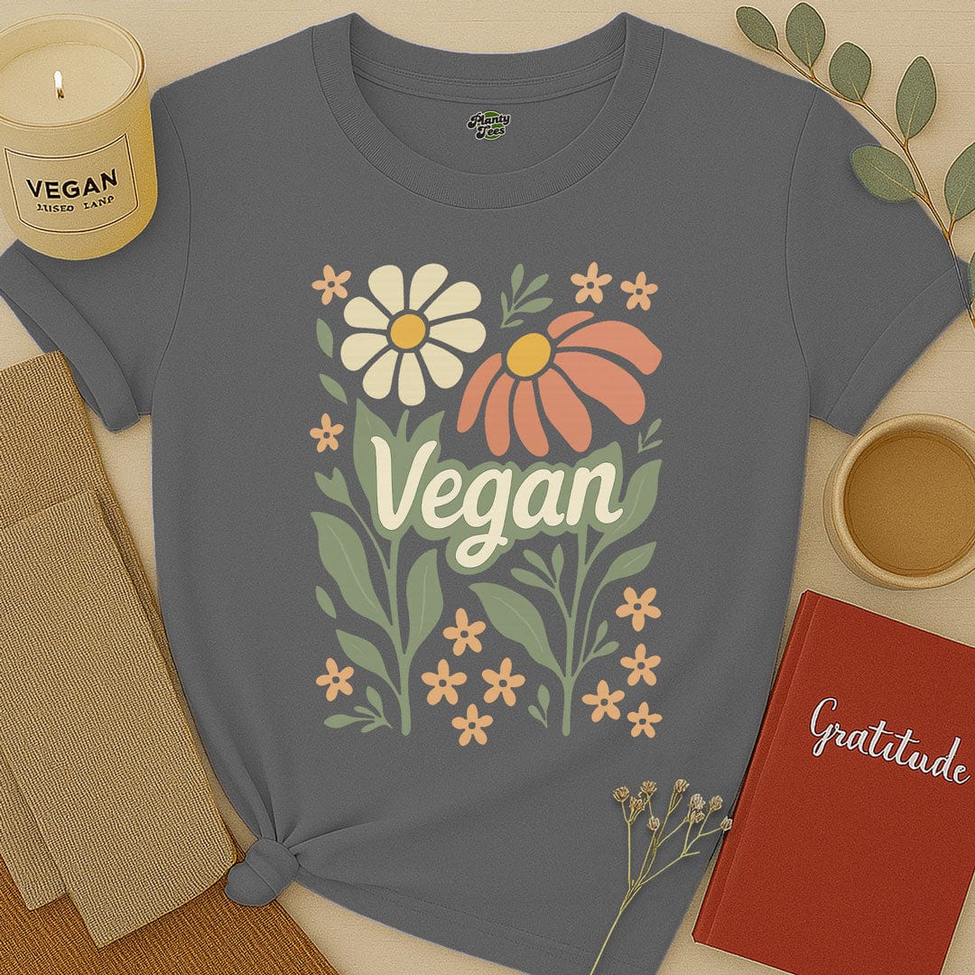 Vegan Floral Design T-Shirt