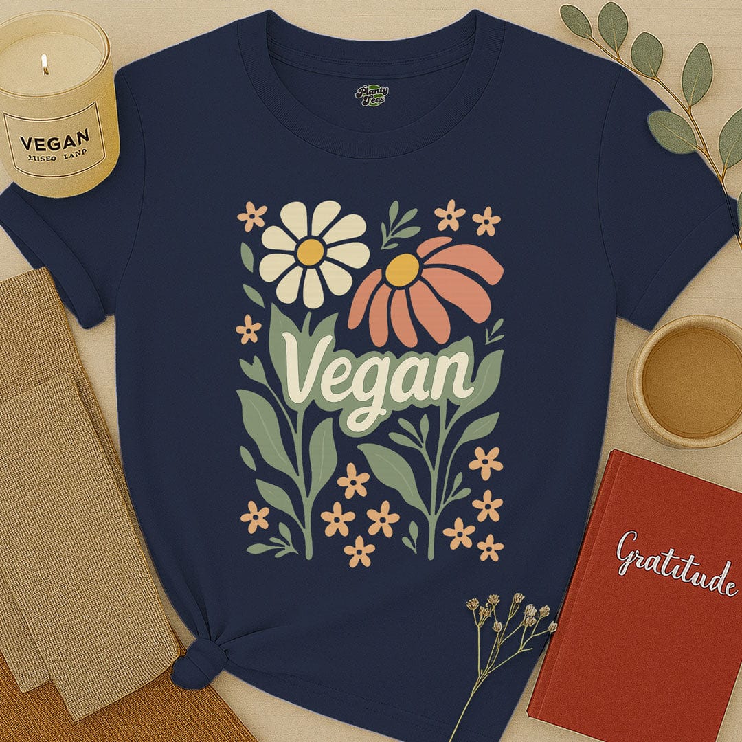 Vegan Floral Design T-Shirt