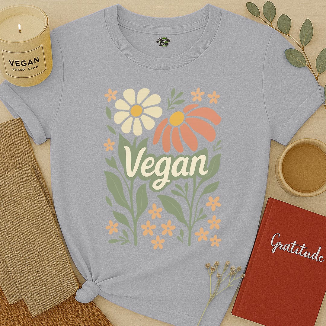 Vegan Floral Design T-Shirt